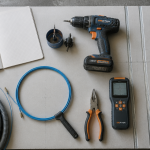 Passer un câble horizontal dans une cloison placo, outils d’électricité sur plaque BA13