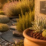 Plantes plein soleil sans arrosage en rocaille, lavande et romarin