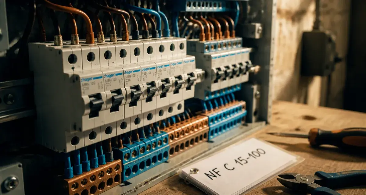 Quel disjoncteur pour quel appareil : tableau électrique NF C 15-100 avec disjoncteurs divisionnaires