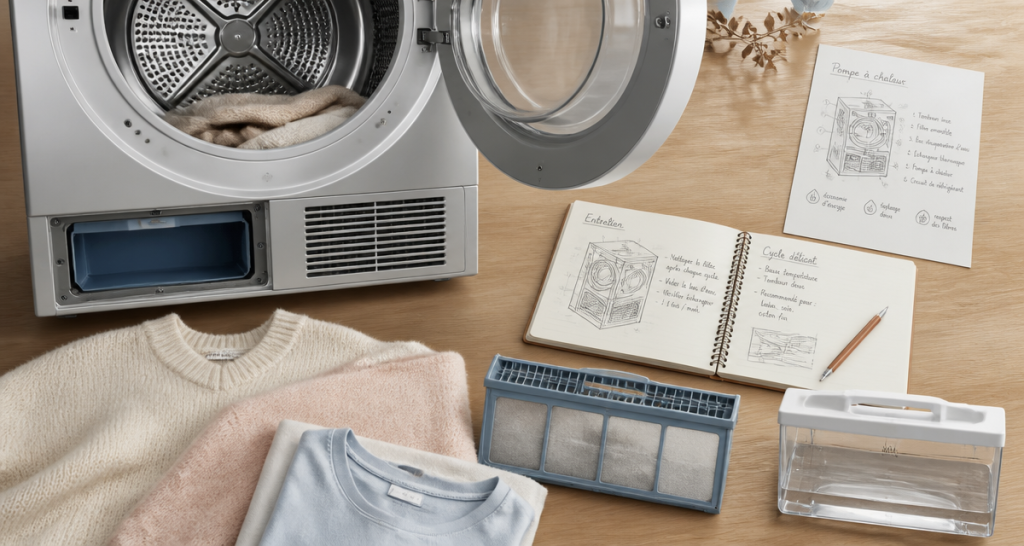 seche linge pompe a chaleur c'est quoi tambour ouvert et accessoires