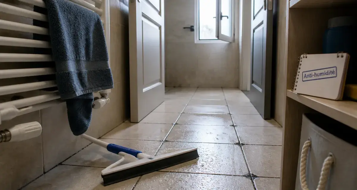 Ventiler une salle de bain sans VMC : raclette et serviette, anti-humidité contre moisissures