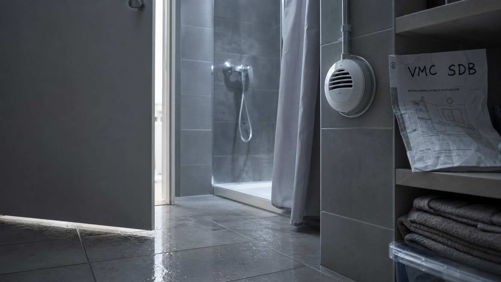 VMC dans salle de bain : bouche d’extraction au-dessus de la douche, anti-moisissures