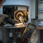 Chauffe eau depannage : chauffe-eau mural en panne, diagnostic technicien et multimètre