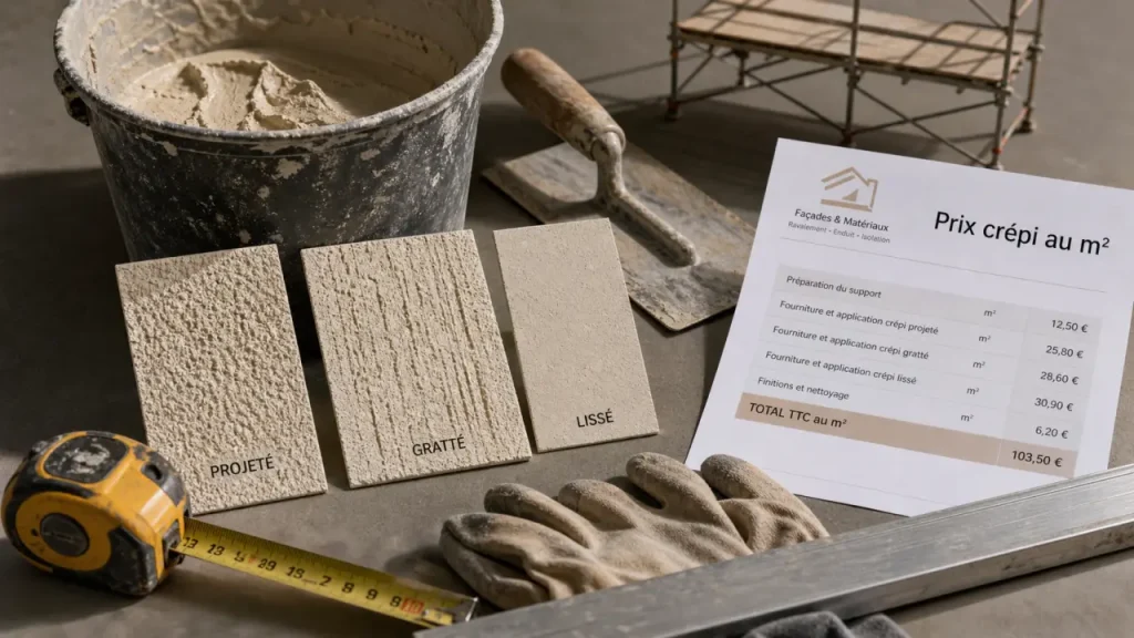 Crépi prix m2 : 30 à 40 €/m² pour un enduit monocouche, jusqu’à 130 €/m² avec isolation