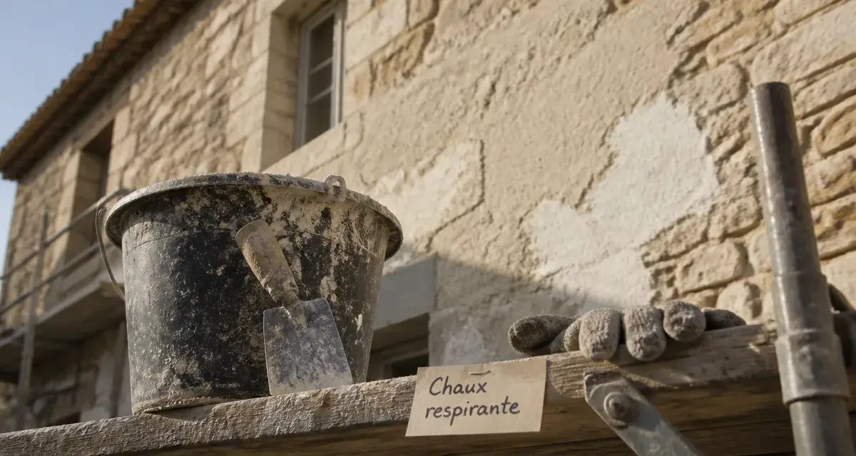 Enduit à la chaux facade : chaux respirante sur façade ancienne, sable et truelle