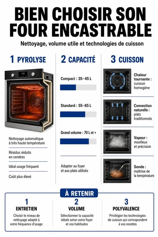 Comparatif des critères pour choisir le meilleur four encastrable : capacité, nettoyage et technologies
