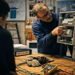 Formation rapide electricien en atelier : gants, multimètre et tableau électrique