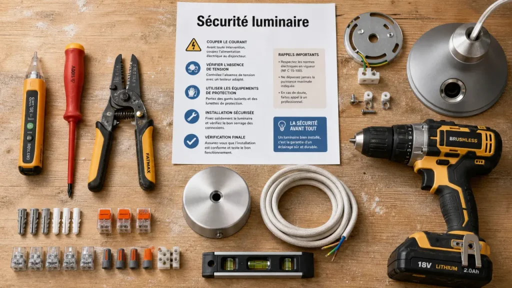 Installer un luminaire au plafond : 4 étapes, fixations adaptées et erreurs à éviter