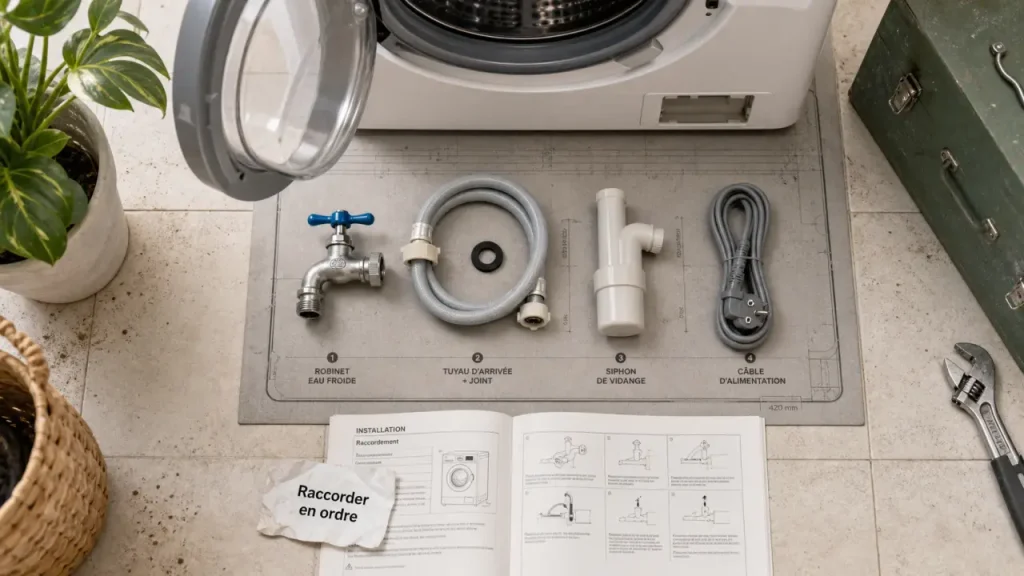 Branchement lave-linge : 65 à 100 cm, prise de terre et ordre des raccords