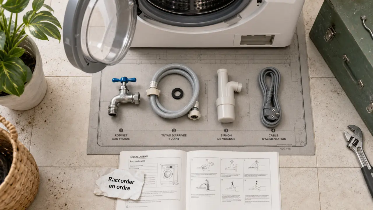 Lave linge branchement : 65 à 100 cm, prise de terre et raccords