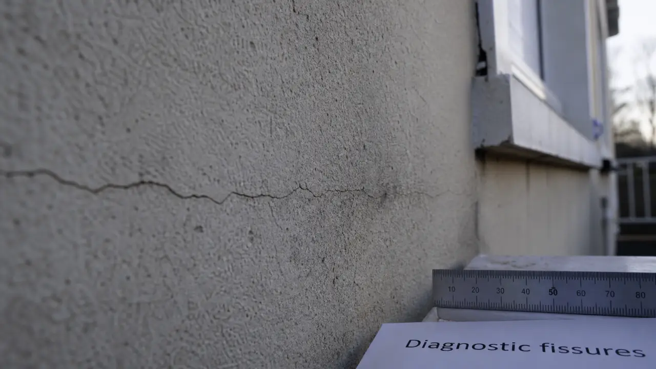 Micro fissure crépi extérieur : gros plan diagnostic moins de 0,2 mm