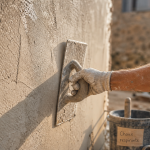 Mur à la chaux extérieur : enduit à la chaux taloché en façade