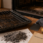 Nettoyage four pyrolyse à 500°C : cendres et lèchefrite noircies