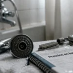 Pas de pression douche : pommeau démonté et brosse anticalcaire