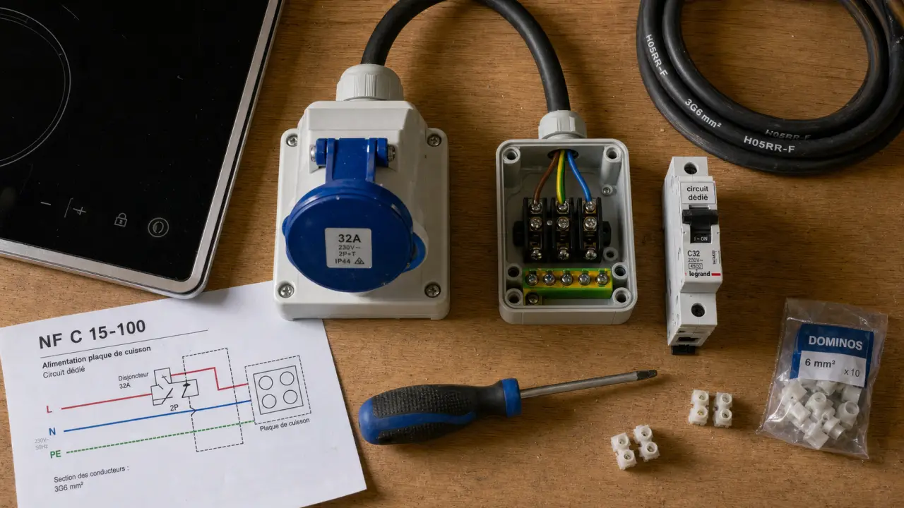 Prise cuisinière électrique 32A, circuit dédié et mise à la terre