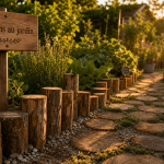 Que faire avec des rondins de bois dans le jardin : bordure et allée en rondins et gravier