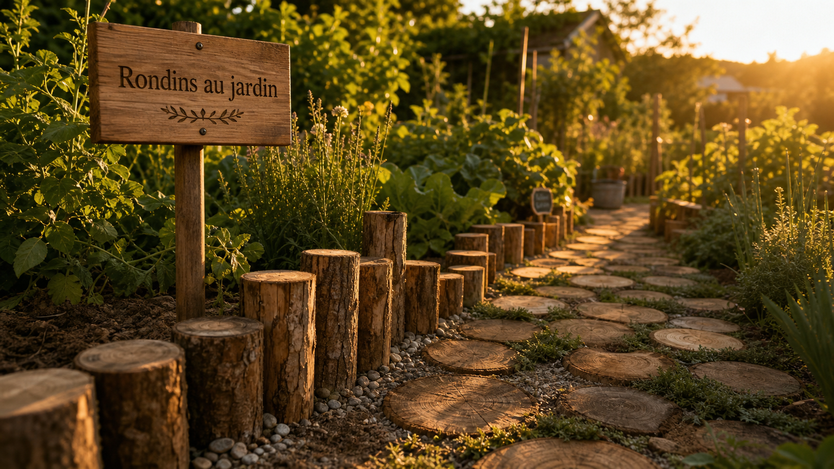 Que faire avec des rondins de bois dans le jardin : bordure et allée en rondins et gravier