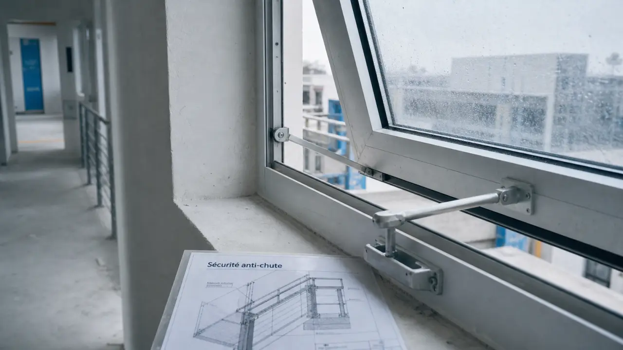 Système ouverture fenêtre en hauteur oscillo-battant anti-chute, sécurité anti-chute