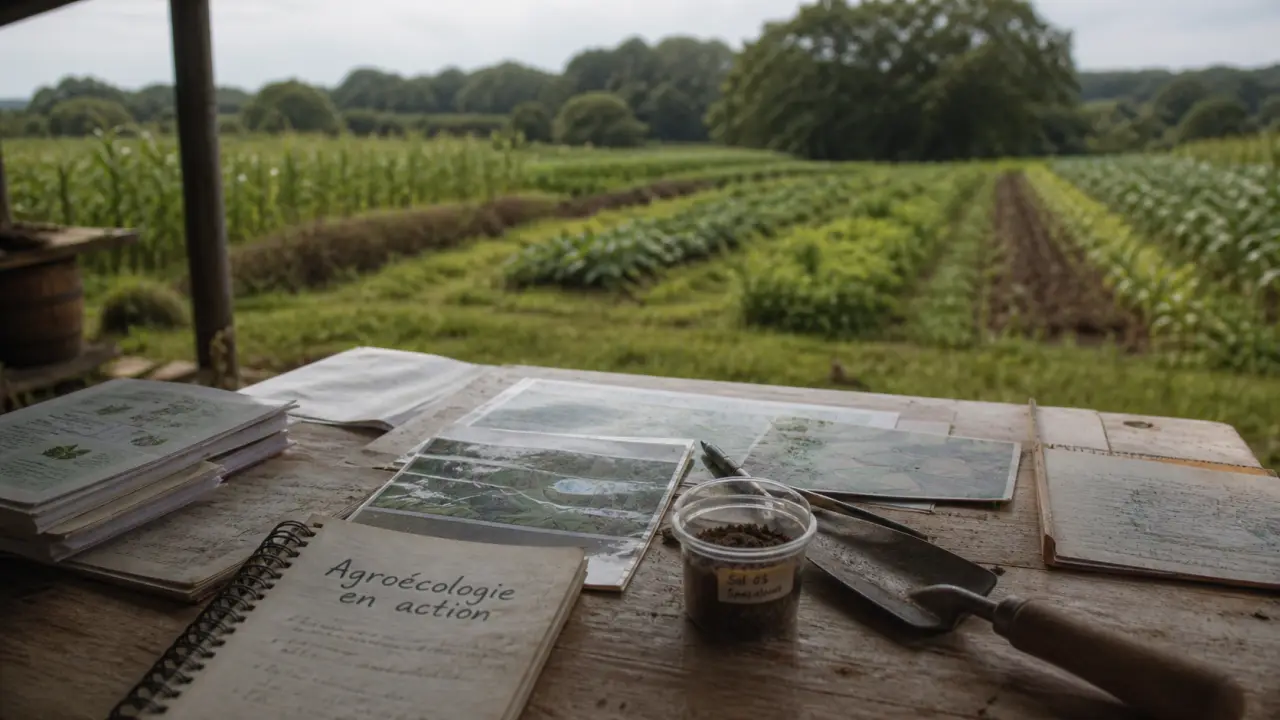 Agro ecologie : biodiversité et réduction des intrants en ferme, cartes et échantillon de sol