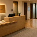 Aménagement espace accueil : banque PMR, zone d’attente, circulation dégagée, sous 55 dB