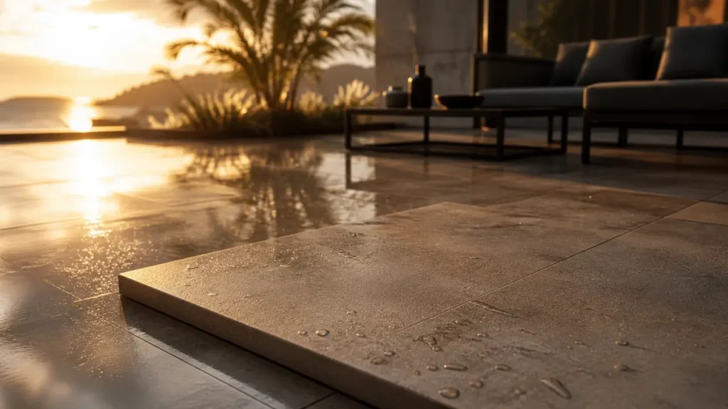 Carrelage terrasse moderne : effet béton, R11 et pose sur plots sans erreur