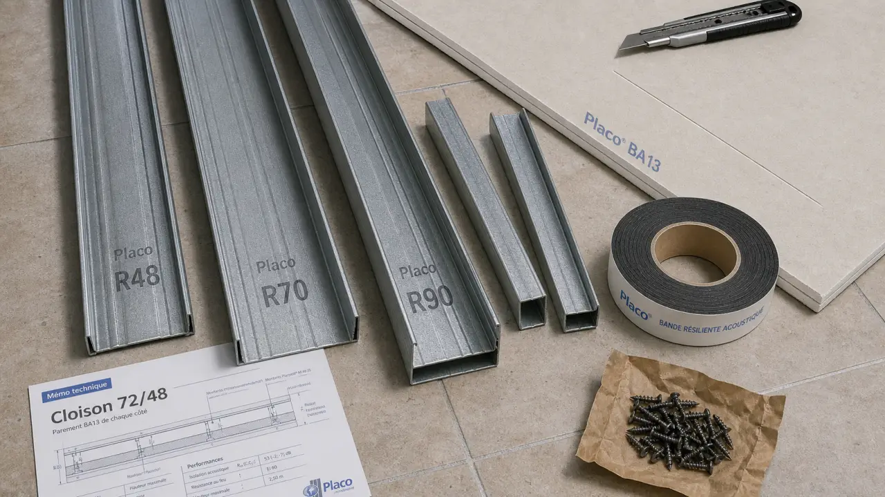 Railles pour placo : choisir R48, cloison 72/48 ou rail large selon épaisseur et isolant