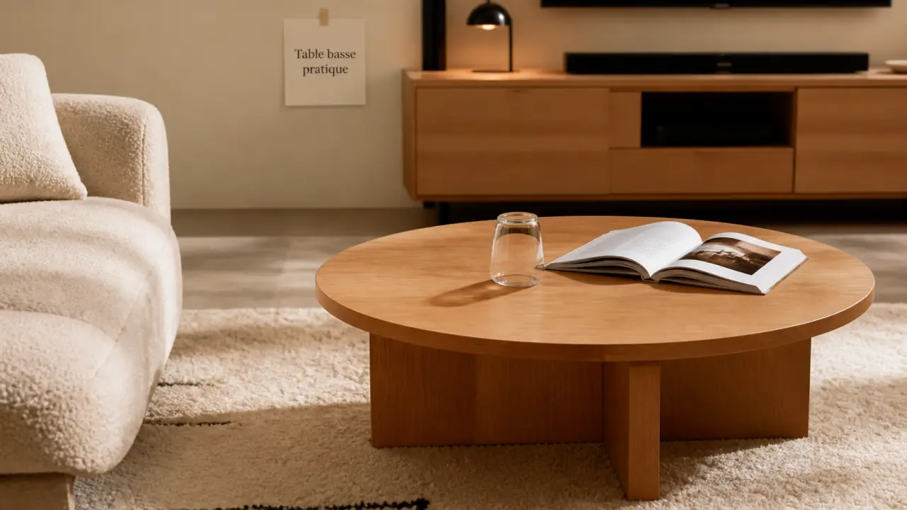 Salon table basse : table ronde en bois clair
