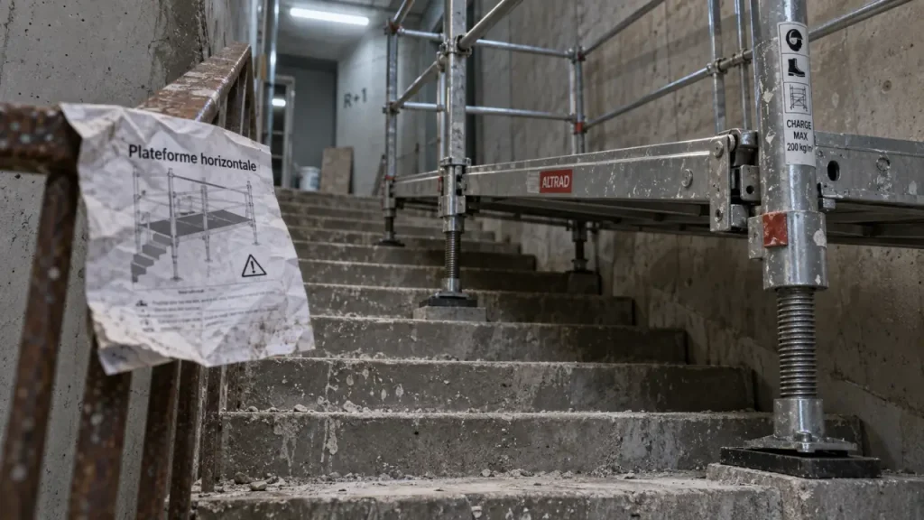 Échafaudage dans un escalier : compensez le dénivelé avant de travailler en hauteur