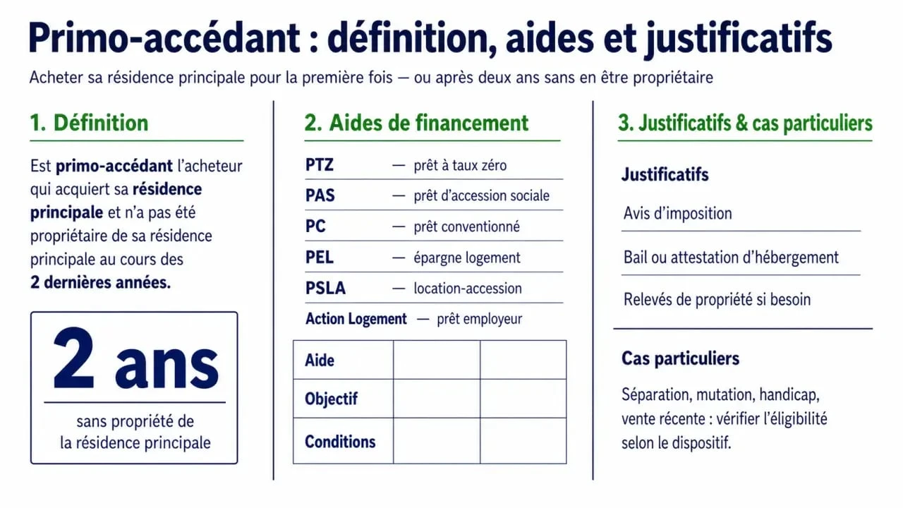 Primo accédants : règles des 2 ans, aides PTZ et justificatifs pour un premier achat immobilier
