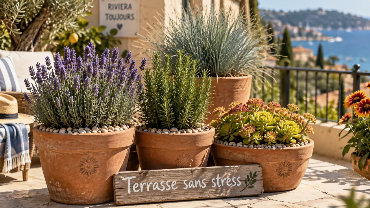 Plantes terrasse plein soleil : lavande, romarin, sédum