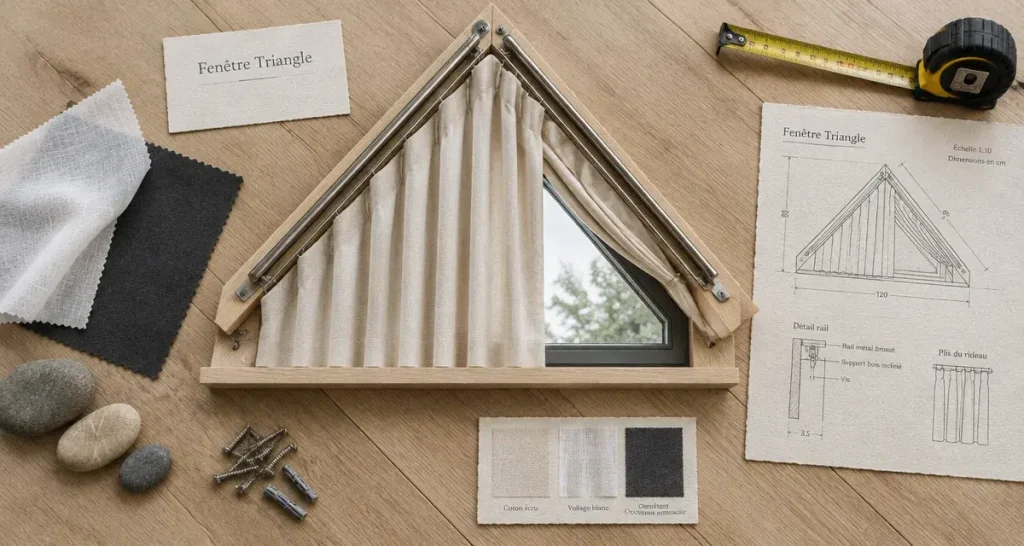 Rideaux pour fenêtre triangle : le sur-mesure maintient le tissu sur chaque pente