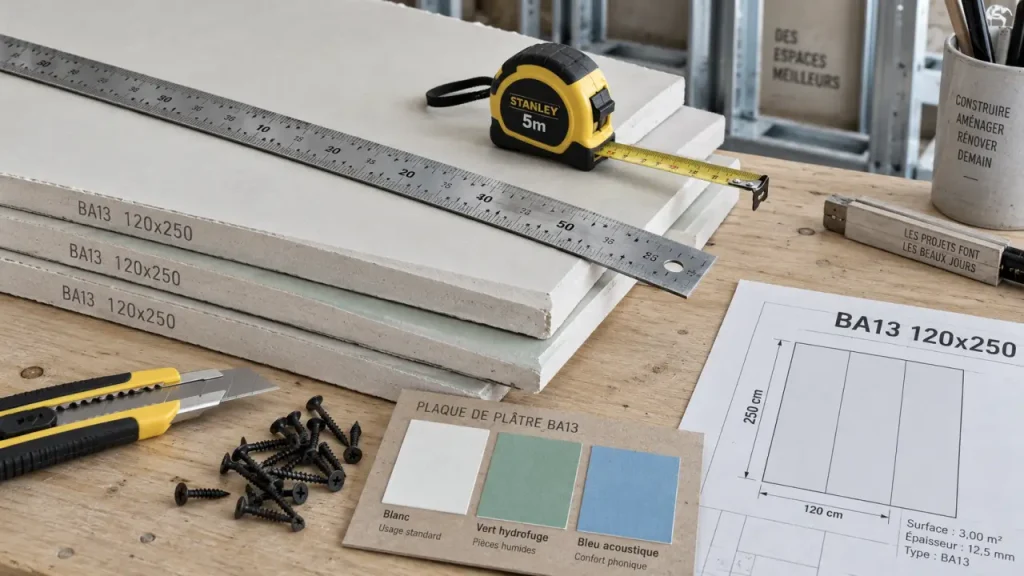 Taille plaque de placo : le format 120 x 250 cm réduit les raccords