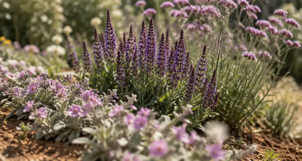 Les vivaces violettes structurent le jardin, du couvre-sol de 5 cm à l’épi de 1,20 m